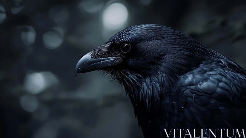 Raven Profile in Nocturnal Bokeh Illumination.