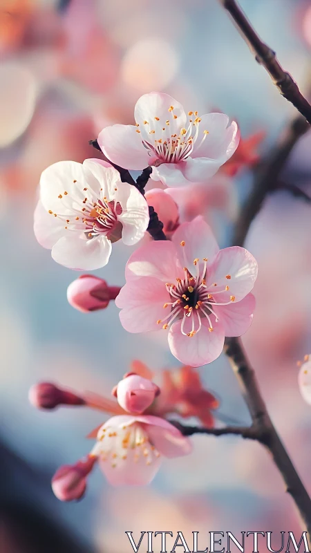 Pink Blossoms in Soft Focus Spring Branch.
