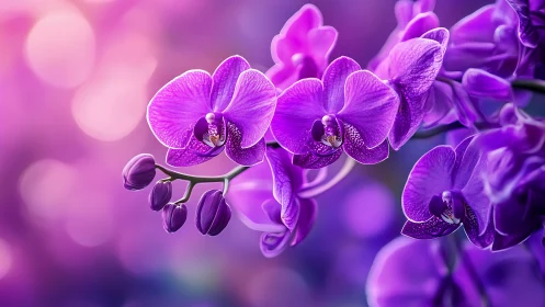 Purple Orchids in Soft Bloom. Radiant Phalaenopsis flowers with delicate petals.