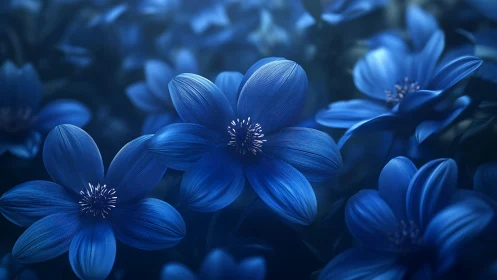 Blue Flowers Close-up. Detailed Petals and Stamen.