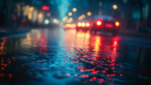 Neon raindrops orchestrate a nocturnal city’s blurred heartbeat