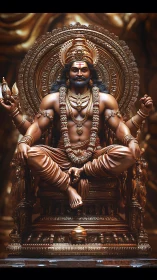 Digital render shows seated deity statue in ornate throne