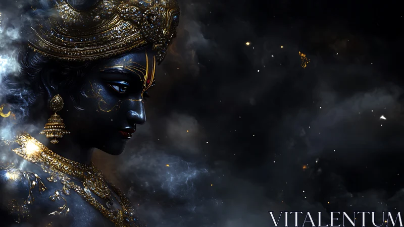 Starlit celestial deity in jeweled shadow and drifting smoke.