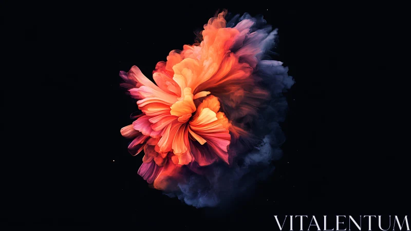 Digital color plume expands symmetrically against black background