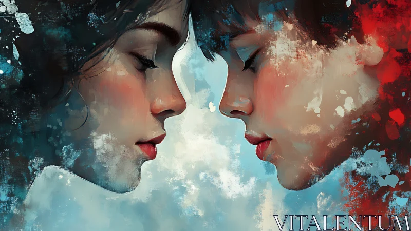 Twin Profile Portrait: Ethereal Sky Landscape Merged Faces.