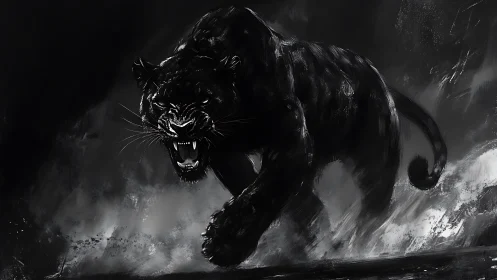 Monochrome Predator: Black Panther in Storm.