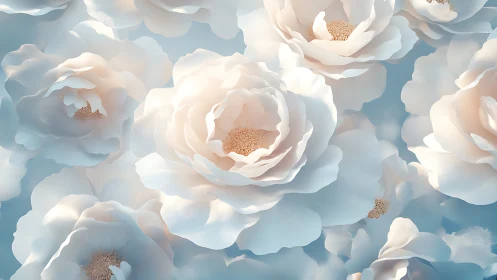 Layered Peony Blossoms Float Against Soft Blue Sky