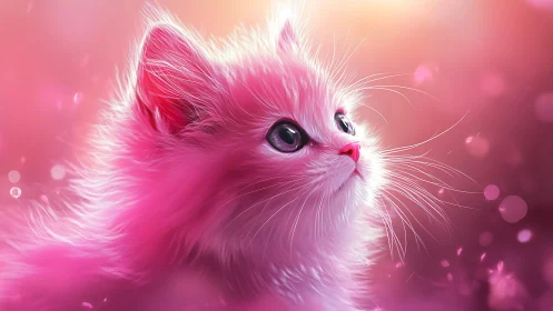 Fluffy Pink Kitten Gazes with Wonder and Charm.