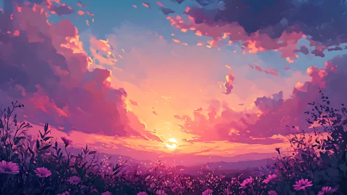 Dreamy wildflower sunset bathing the sky in soft color.