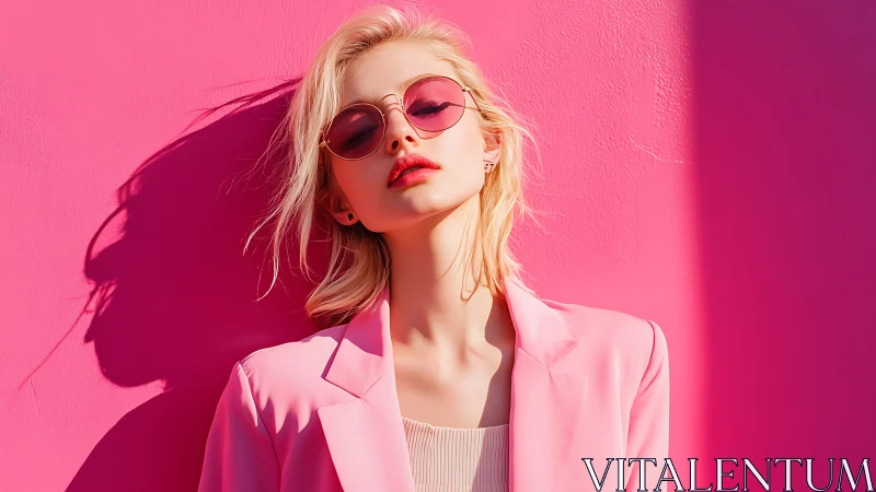 Sunglasses queen soaking in neon pink afternoon calm.