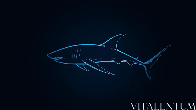 Neon line-art shark silhouette on deep navy minimal field.
