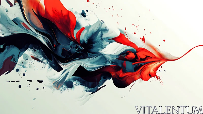 Crimson wave collides with teal smoke in abstract flight.