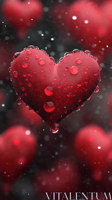 A Glowing Heart Adorned with Dewdrops.