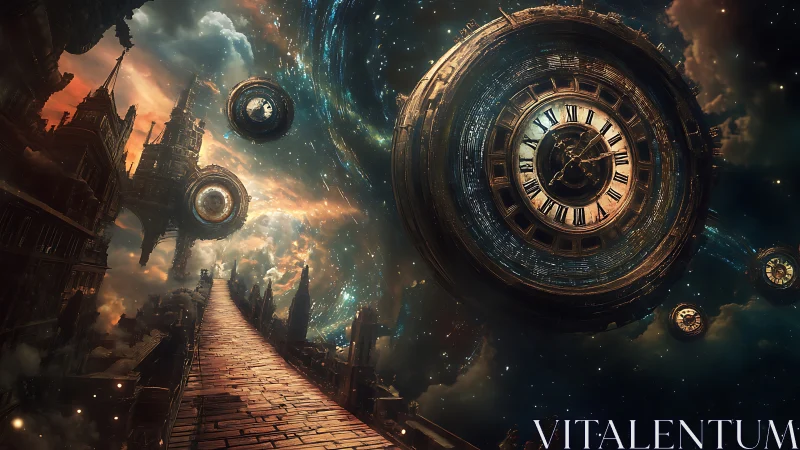 Celestial clockway drifting through a steampunk nebula.