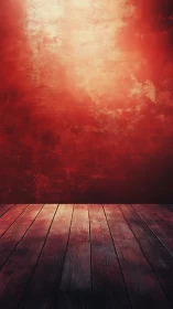 Textured crimson wall with directional lighting over wood floor.