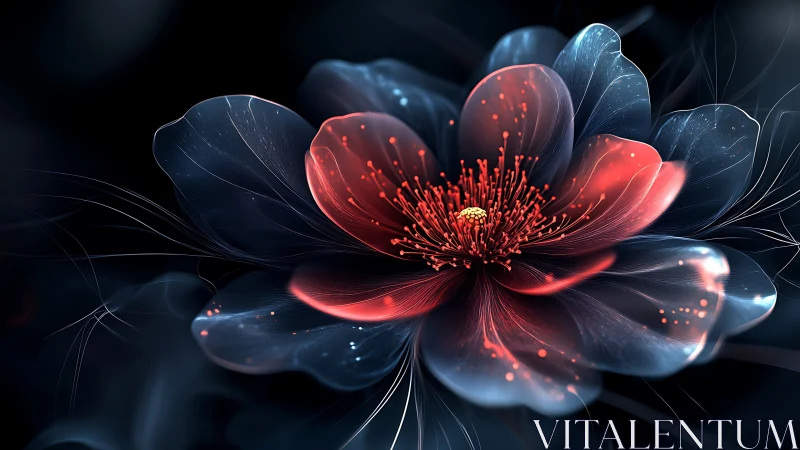 Luminous midnight blossom glows softly in rich cosmic light