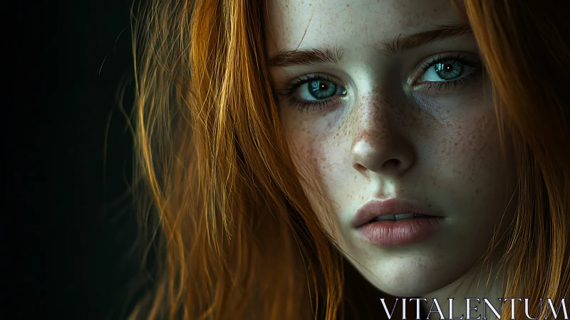 Close-up digital portrait of freckled red-haired subject.