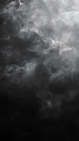Ethereal white smoke curls through deep shadowed darkness.