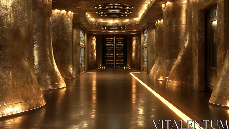 Golden Corridor: Luxury Modern Space with Warm Elegance.