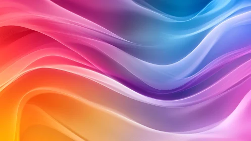 Gradient chromatic waves form layered translucent ribbons