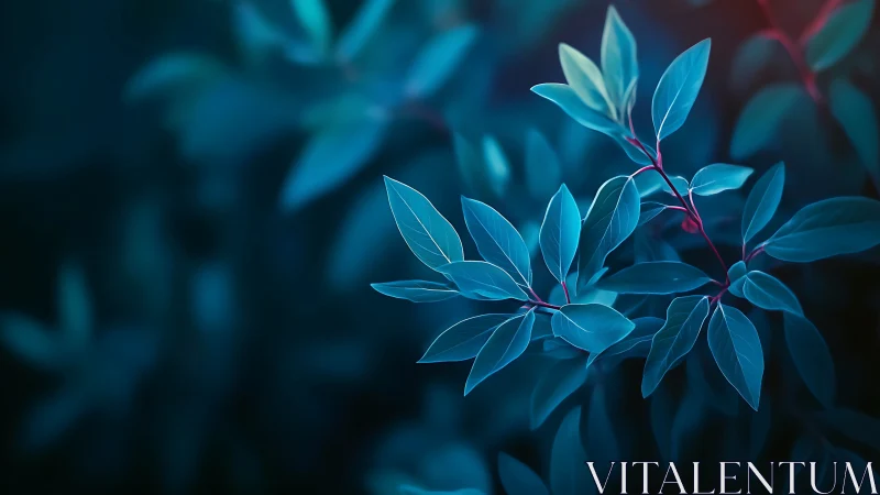 Moonlit teal leaves drifting through a silent forest hush.