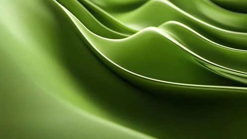 Glossy green waves flow in smooth abstract motion.