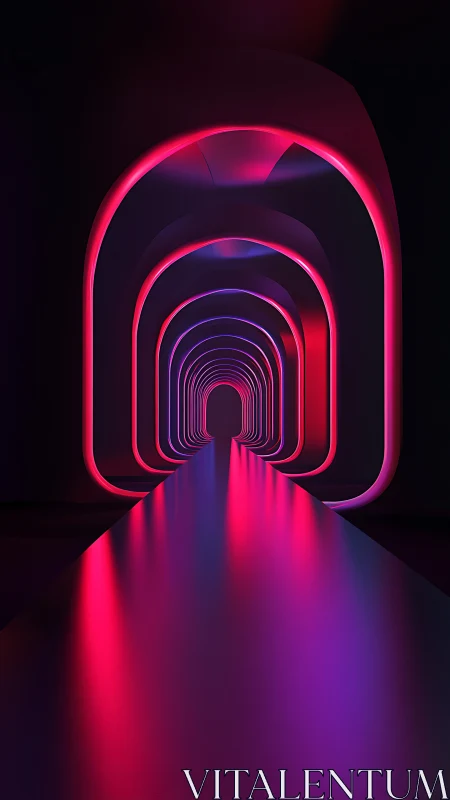 Neon tunnel corridor glows with immersive gradient light patterns.