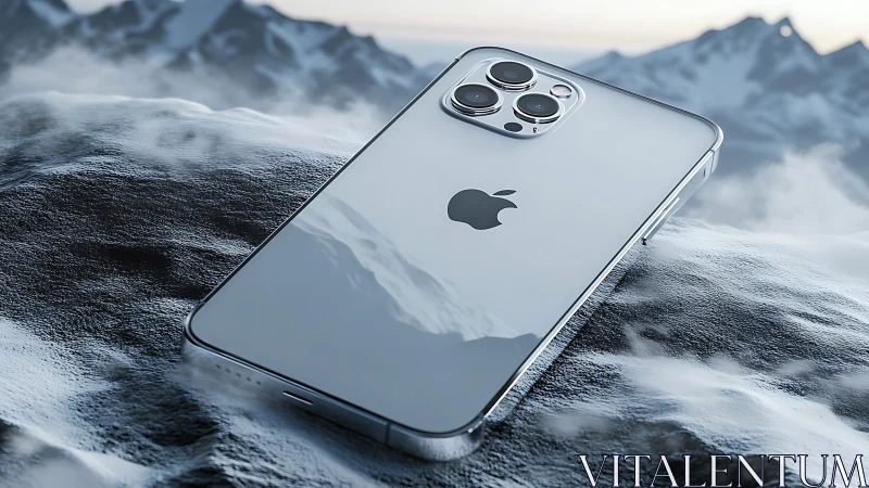 Silver iPhone Pro Gleaming Against Alpine Peaks.