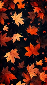 Autumn maple leaves drift across deep midnight background.