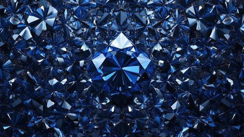Clustered blue crystal facets in abstract geometric field.