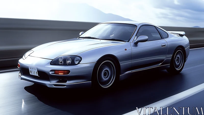 Sleek silver sports coupe glides confidently along open highway