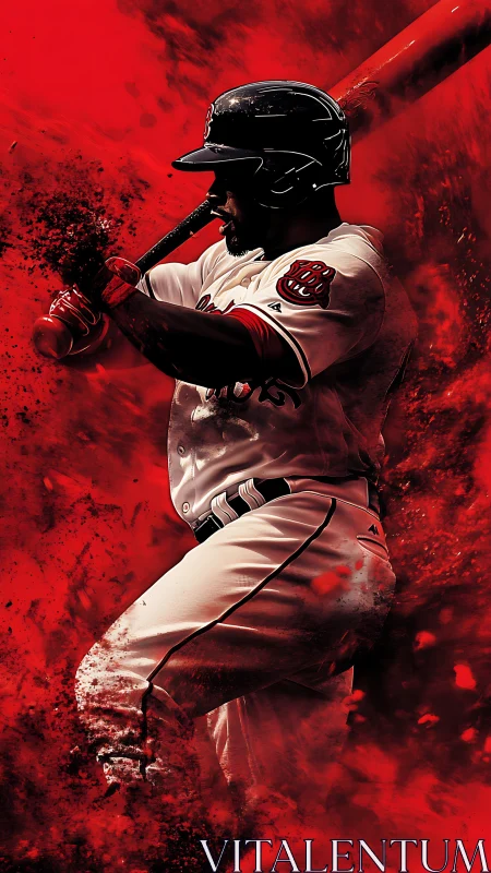 Baseball batter mid swing framed by intense red motion effects