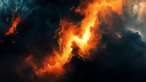 Cosmic Inferno: Celestial Explosion Erupts in Darkness