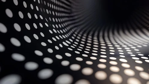 Abstract black and white tunnel with curved dotted pattern background.