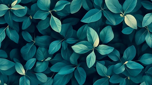 Lush teal foliage spreads in a calm, softly lit pattern