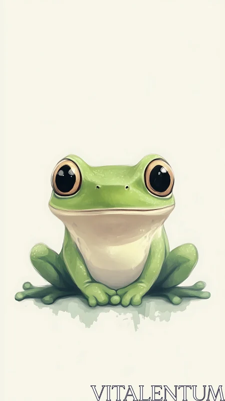 Bright-eyed green frog sitting sweetly with gentle charm.