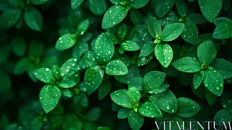 Close view of wet green foliage after recent rainfall.