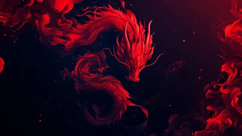 Crimson dragon drifting through midnight smoke and starlight.