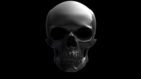 Realistic dark human skull on black background, digital art style.