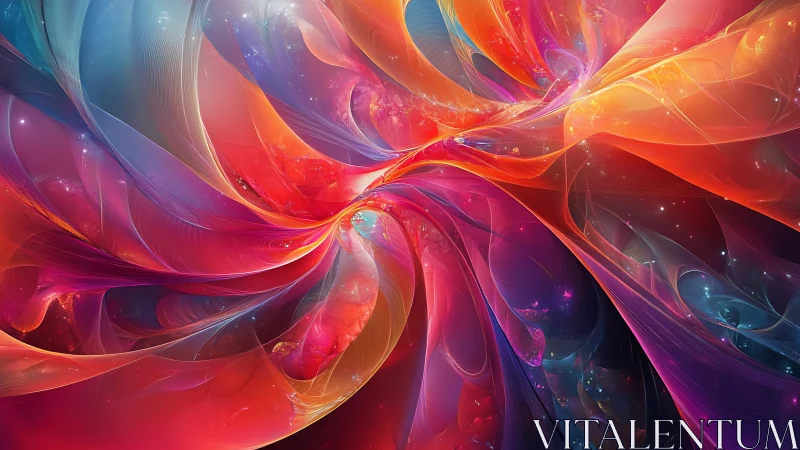 Vivid swirling fractal ribbons in cosmic abstract field.
