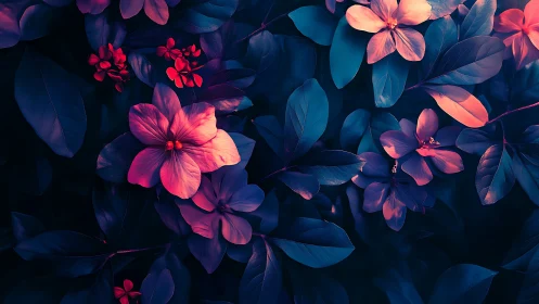 Neon Floral Luminescence: Digital Botanical Study.