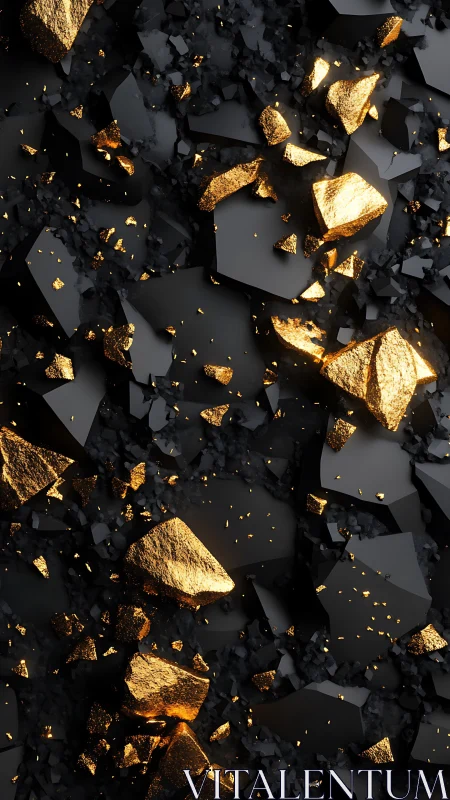 Shattered obsidian plains ignited by molten gold shards.