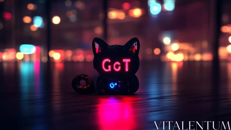 Glowing Fortune Cat Broadcasts Neon Dreams Into Urban Night