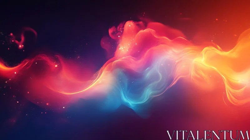 Luminous nebula waves in flowing red, blue and gold.