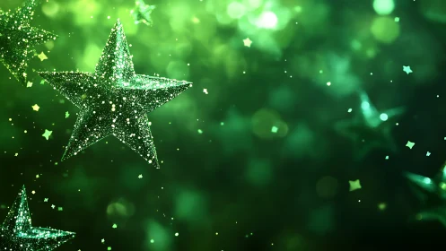 Glitter-saturated green stars in shallow depth luminance field.