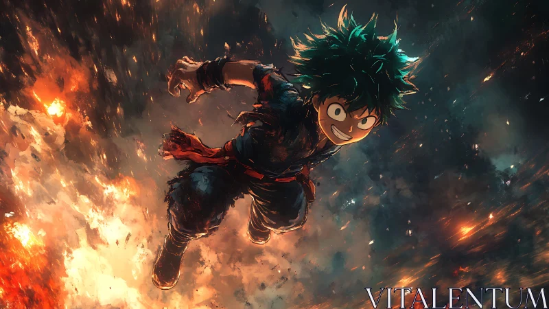 Sky-scorched rookie hero rockets through glowing embers.