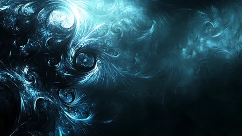 Fractal luminescent vortex fields in teal nebular abstraction.