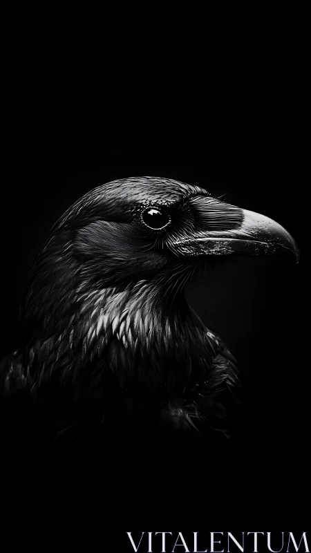 Midnight raven portrait rendered in dramatic low key lighting.