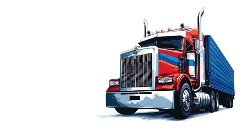 Red freight truck illustration with bold graphic shading.