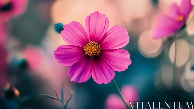 Radiant Pink Cosmos Flower Blooming in Soft Garden Light